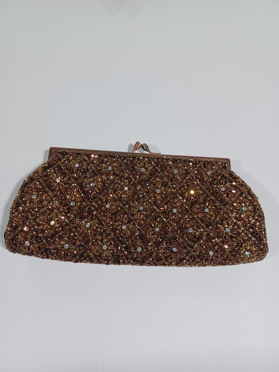 Carlo Fellini Handbags - Vtg Bronze Sequin & Crystal Evening Clutch